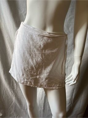 White Linen-look-Cotton Tie-Waist Mini Skort